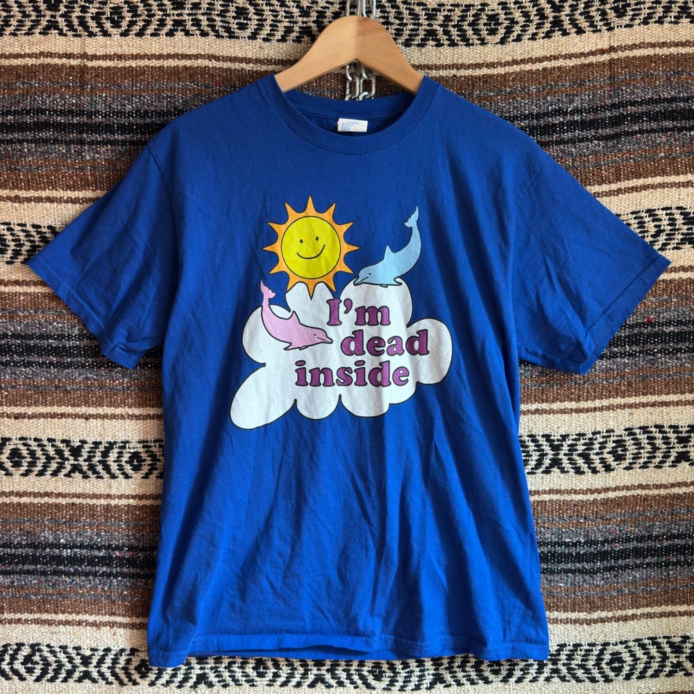 Port & Company Im Dead Inside Blue Mens Medium Graphic Tee Shirt Humor Dolphin